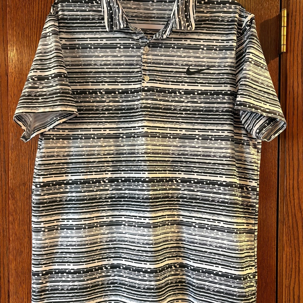 Nike Men’s Black and White Striped Performance Polo